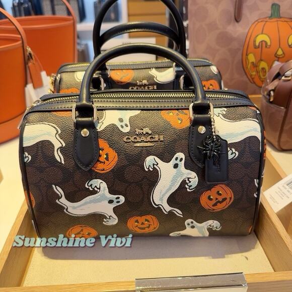 NWT Coach CCE73 Rowan Satchel Bag Signature Canvas Halloween Print Walnut 2025 - Picture 1 of 13